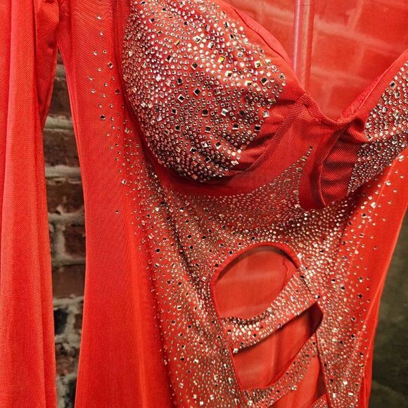 Women's Rhinestone Mesh Bodycon Dance Dress Medium - Picture 5 of 6